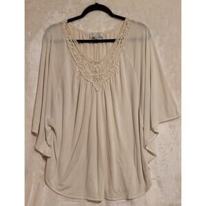 Carolyn Taylor Poncho Style Blouse Top With Crotchet Lace Neckline Size L/XL